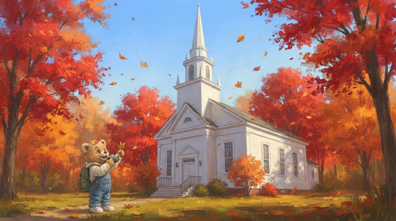 Fred Bear at an iconic white church